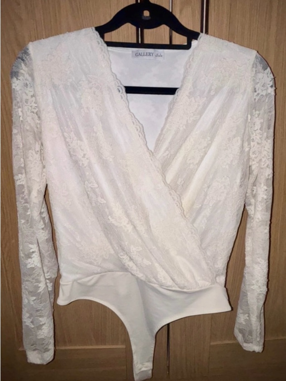 Gallery White Lace Surplice Long-Sleeve Bodysuit